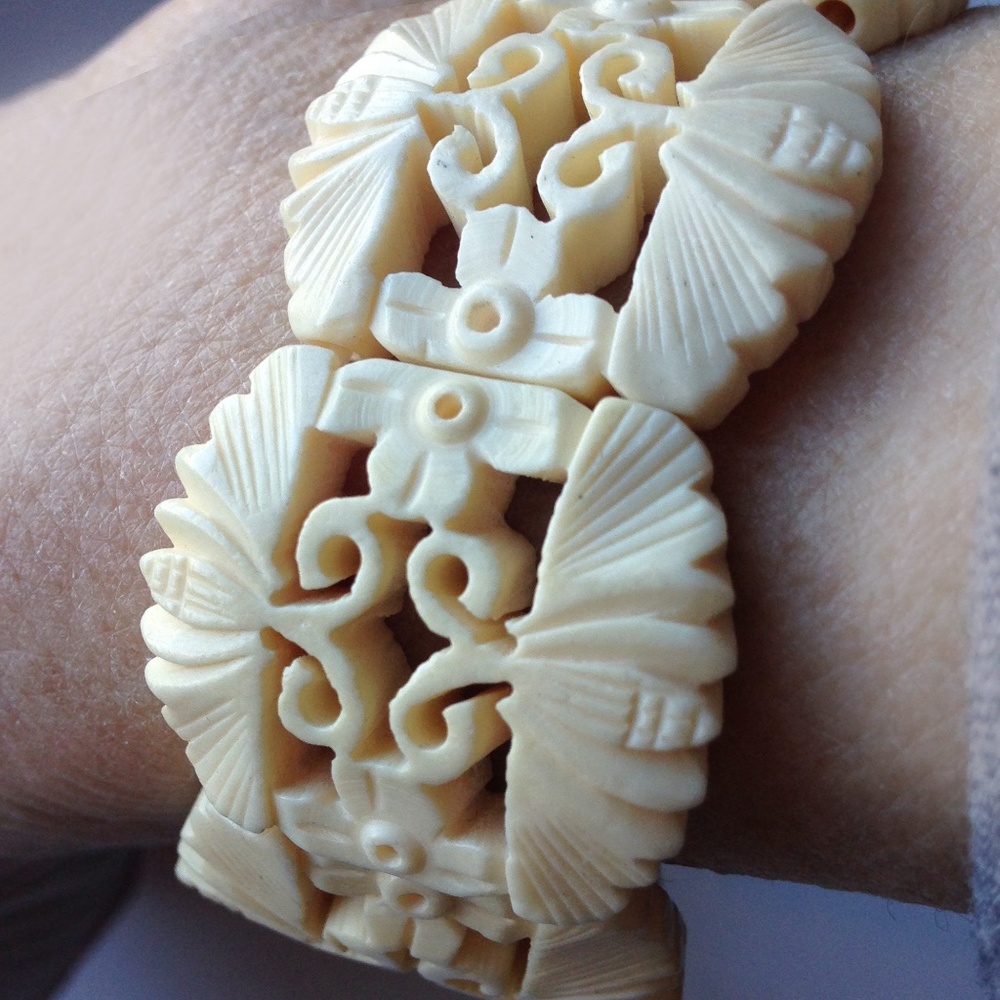asian inspired white composition bracelet